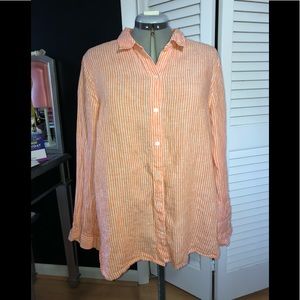J Jill love linen orange striped summer blouse